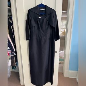 Teri Jon navy gown with cropped jacket